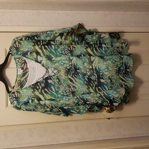 Jaclyn Smith Plus Size Green Pattern Blouse